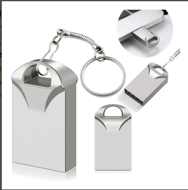 Pendrive metálico compacto visto de vários ângulos